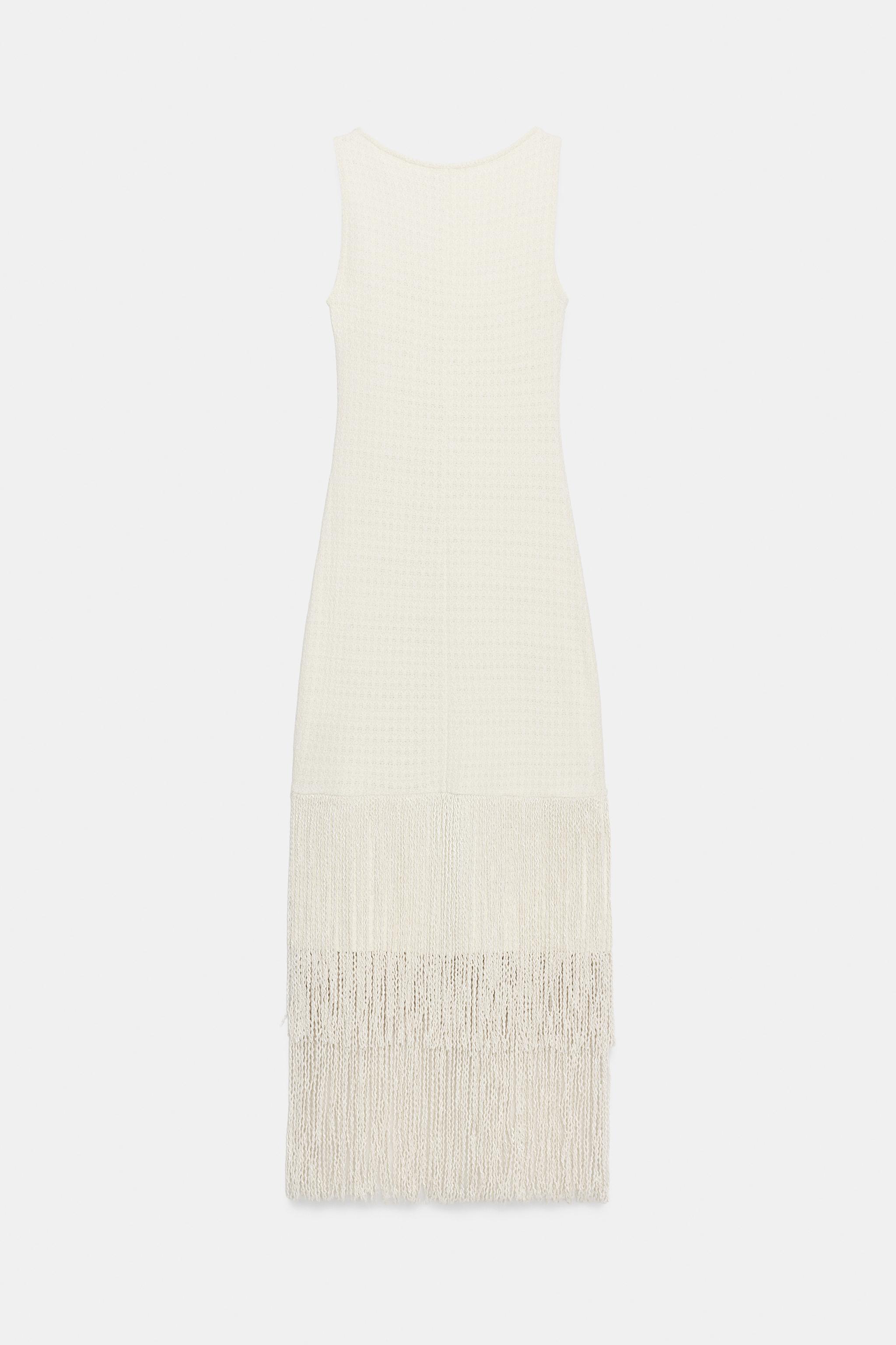 TEXTURED FRINGED DRESS - Ecru | ZARA United States TEXTURED FRINGED DRESS - Ecru | ZARA United States