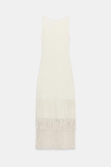 TEXTURED FRINGED DRESS - Ecru by Zara - Image 6