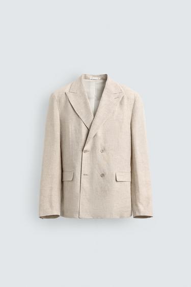 DOUBLE-BREASTED 100% LINEN BLAZER - Light beige by Zara