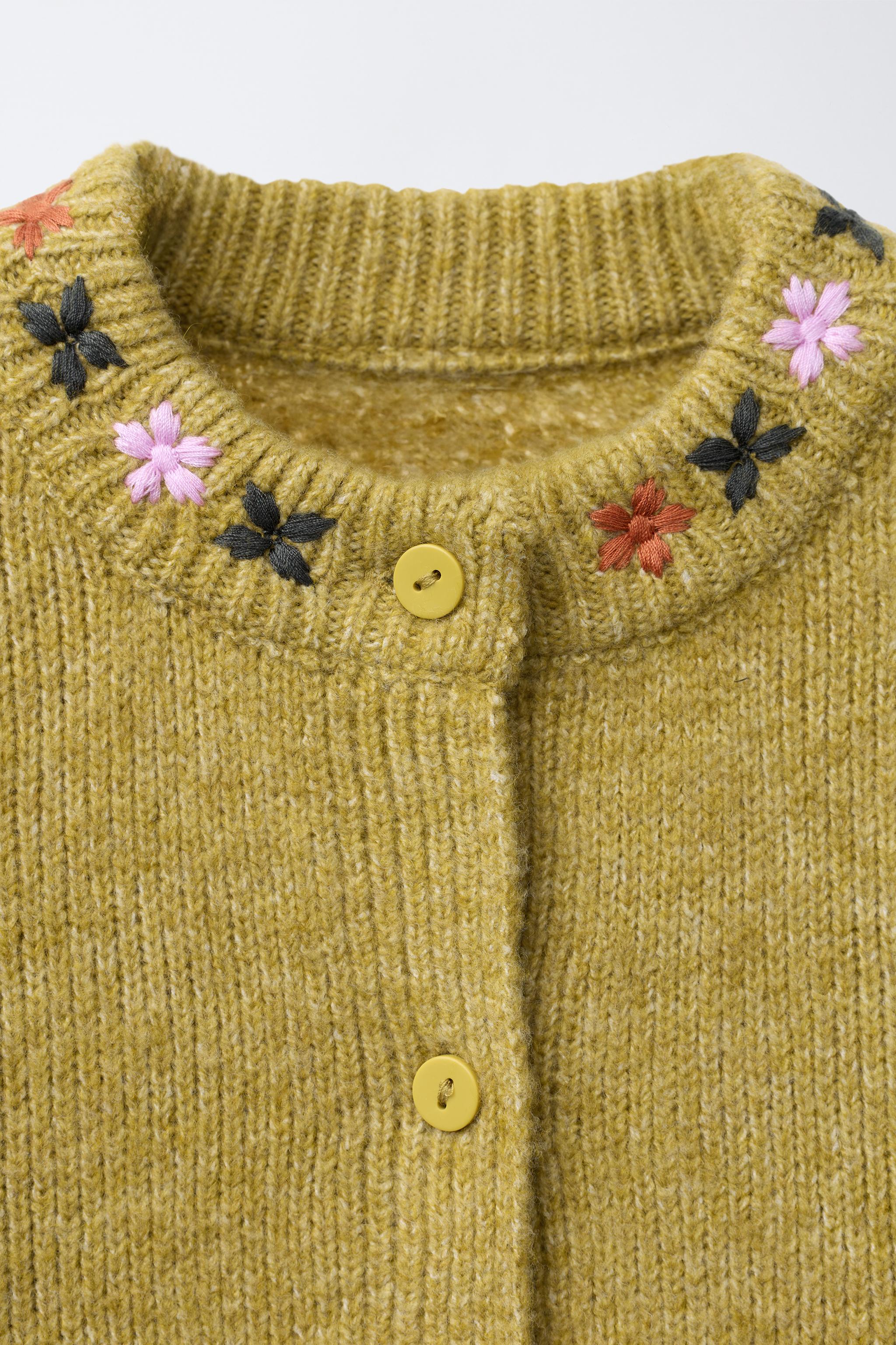 CARDIGAN WITH EMBROIDERED FLOWERS - Olive green | ZARA United Kingdom
