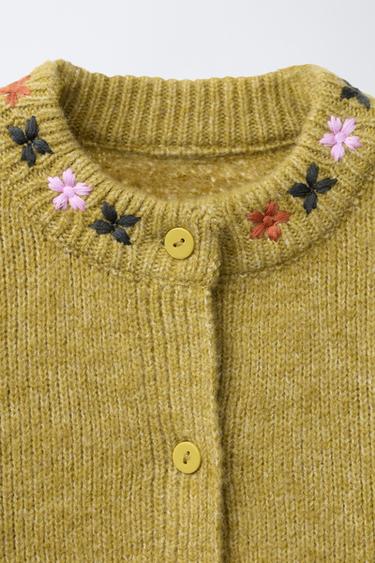 CARDIGAN WITH EMBROIDERED FLOWERS - Olive green by Zara - Image 2