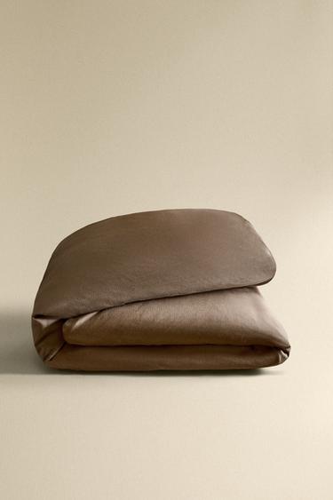 SATEEN JACQUARD DUVET COVER (300 THREAD COUNT) - Brown / Taupe by Zara