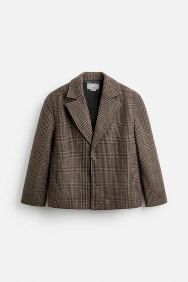 OVERSIZE FIT CHECK BLAZER - Brown by Zara