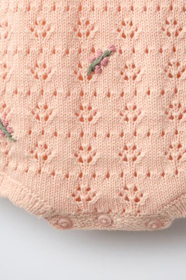 BODY EN MAILLE AJOURÉE À FLEURS BRODÉES - Pêche de Zara - Image 2