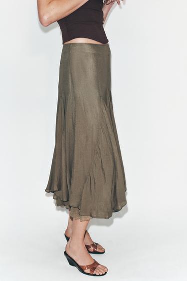 JUPE FLUIDE À GODETS EN DENTELLE - Kaki foncé de Zara - Image 3