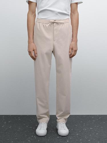 Zara Poplin jogger fit trousers - Beige
