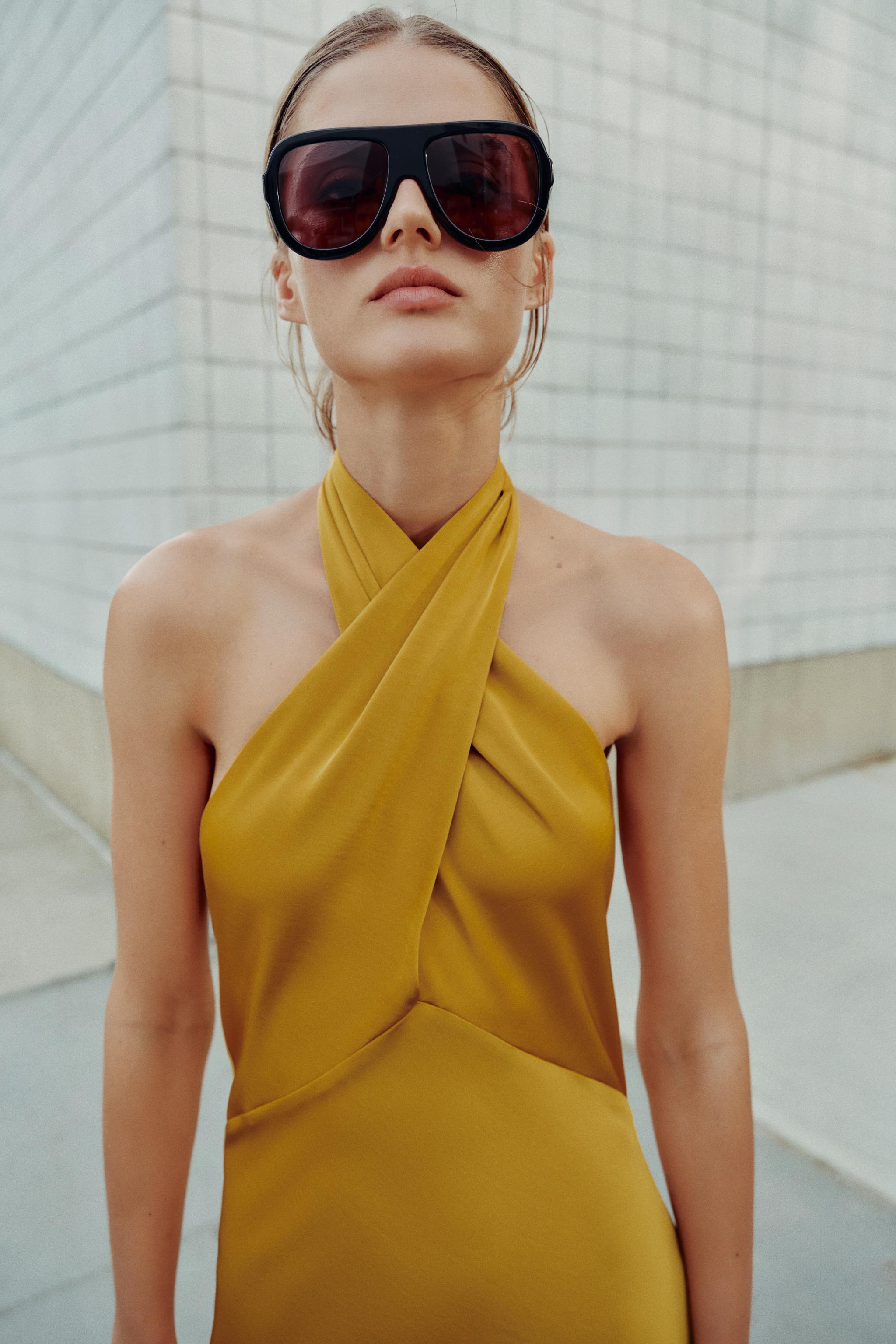 SATIN HALTER MIDI DRESS