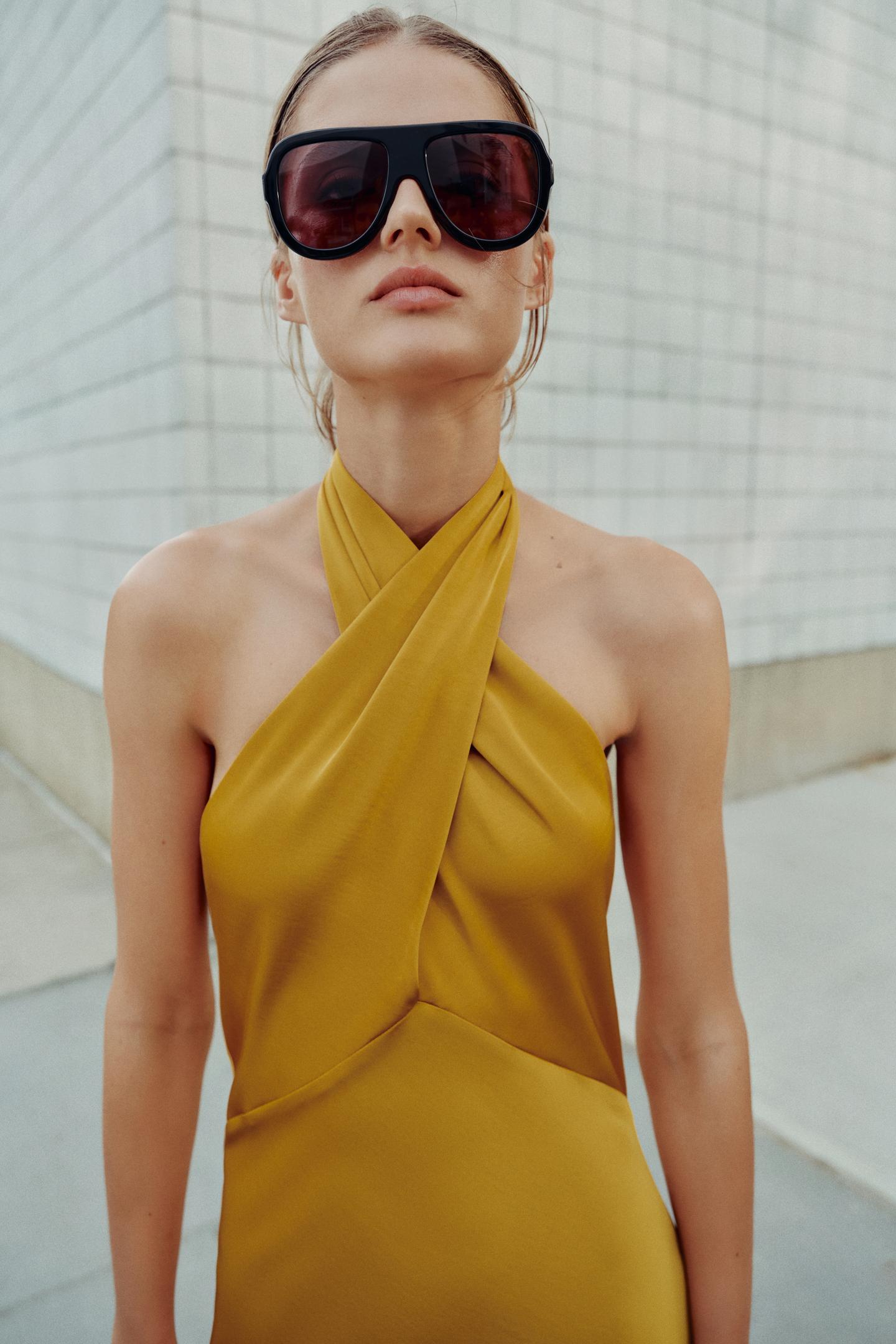 Женское платье Zara Satin Halter MIDI, цвет: Горчичный — фото 3