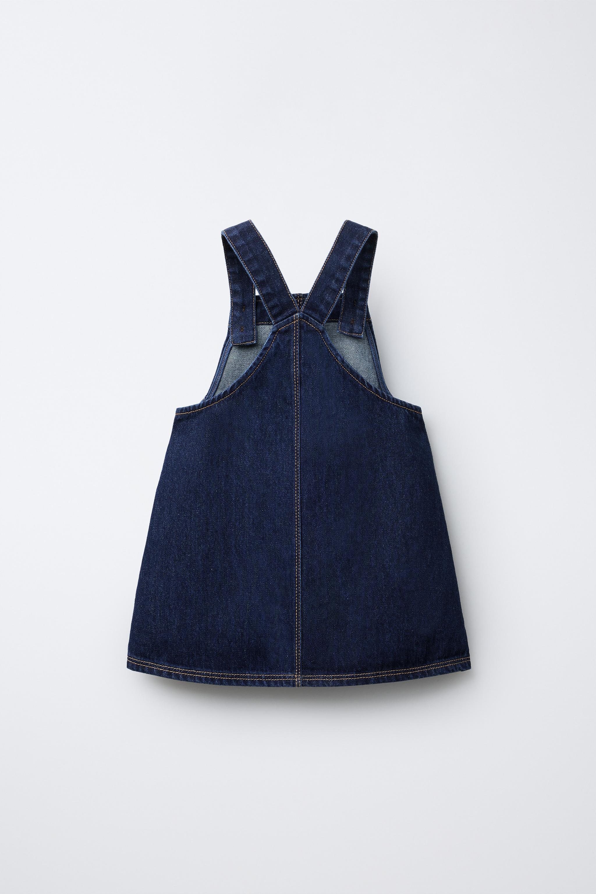 CONTRASTING SCALLOP DENIM PINAFORE DRESS - Blue | ZARA United States