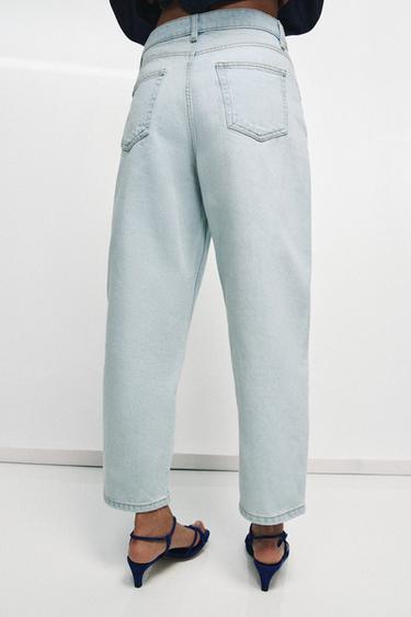 Zara ZW COLLECTION MID-RISE TAPERED JEANS - Light blue