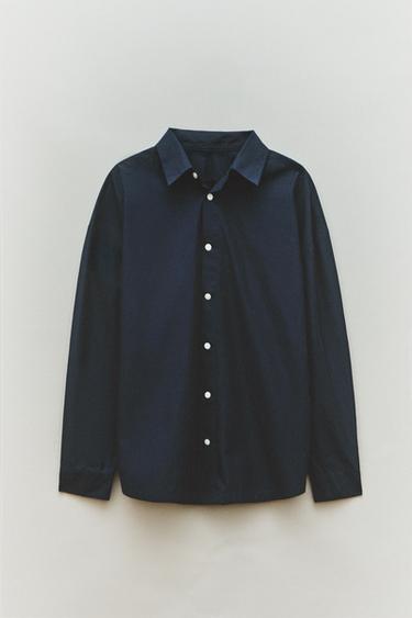 PLAIN COTTON BEACH SHIRT - Mid-blue by Zara