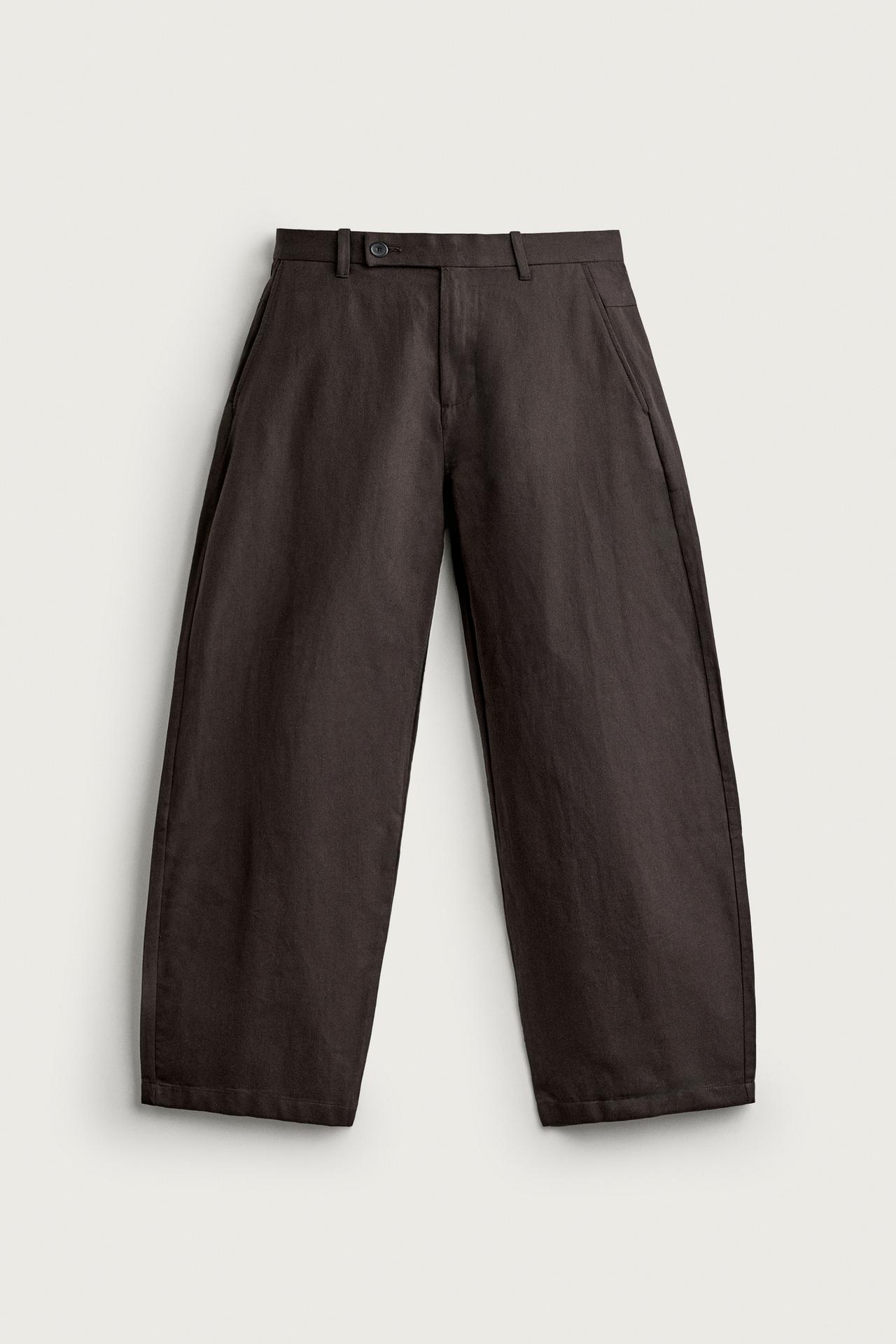 BARREL-FIT PANTS — Chocolate brown