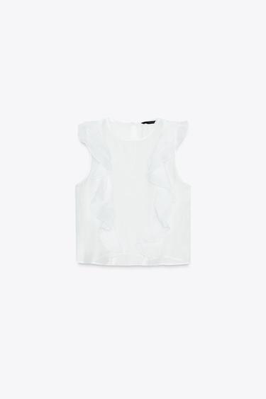 SEMI-SHEER RUFFLED BLOUSE - Ecru by Zara