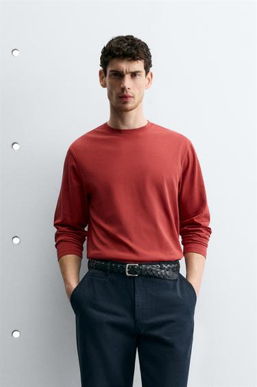 MEDIUM WEIGHT LONG SLEEVE T-SHIRT - Red by Zara
