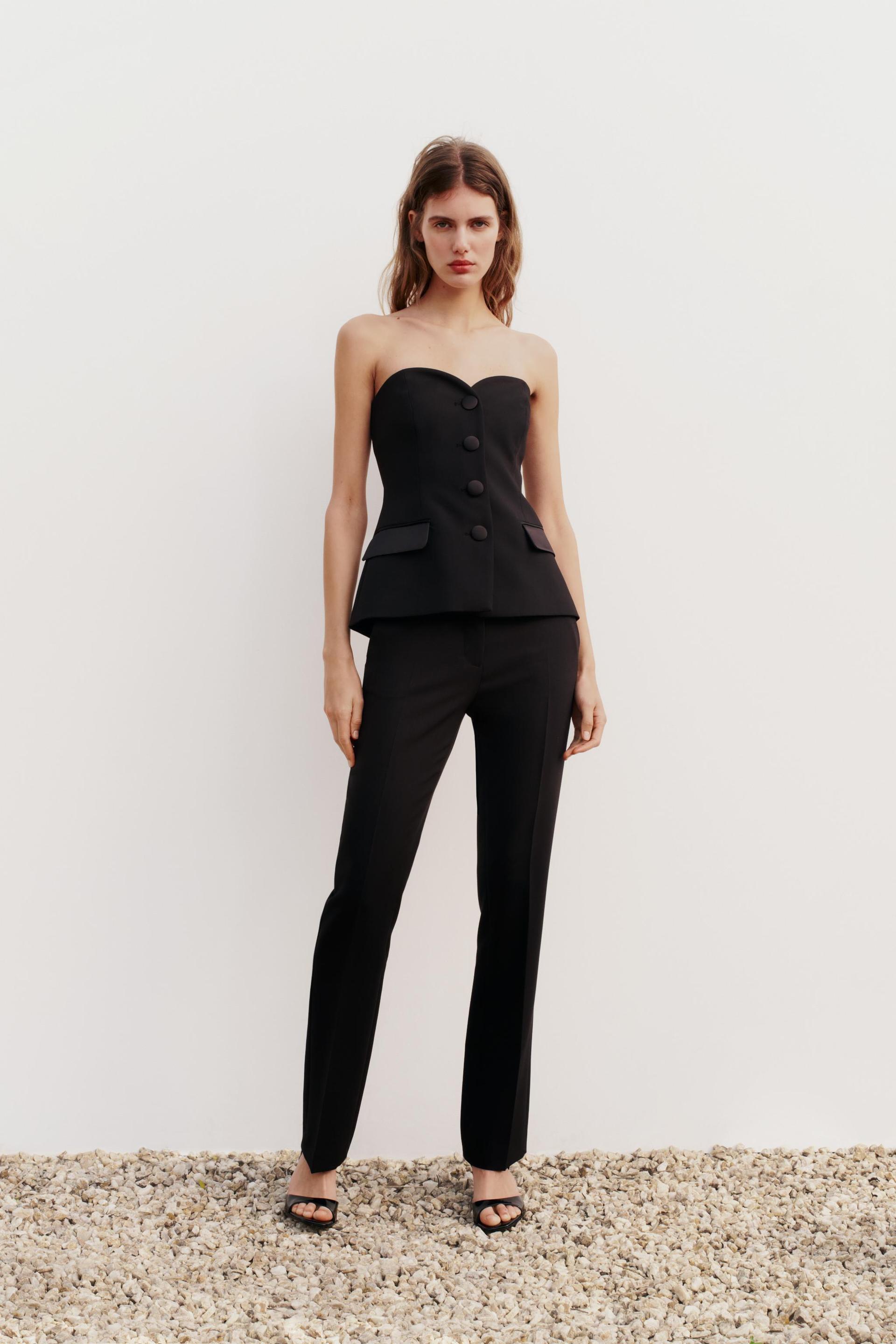 TROUSERS WITH CONTRAST SATIN WAIST - Black