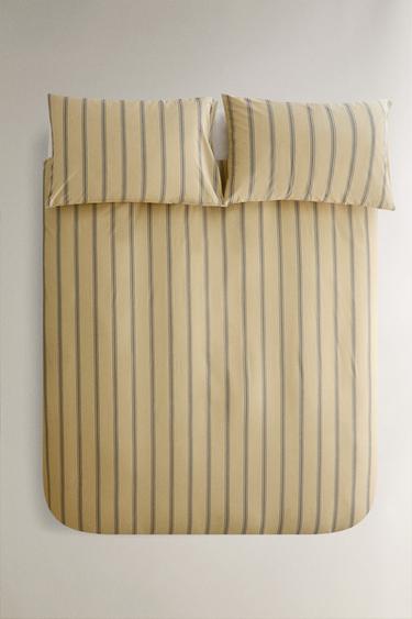 STRIPED PERCALE DUVET COVER (300 THREAD COUNT) - Yellow by Zara