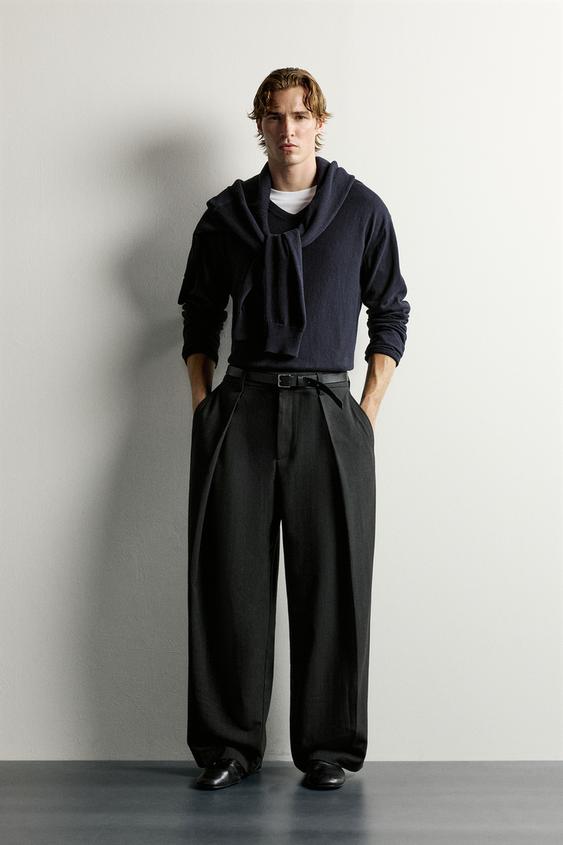 WIDE-LEG TROUSERS WITH INVERTED PLEAT - Grey by Zara - Image 0