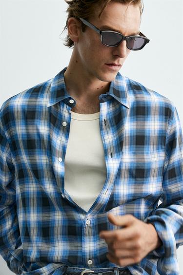 CHEMISE FLUIDE À CARREAUX AARON LEVINE X ZARA - Bleu de Zara - Image 5