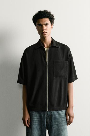 RELAXED FIT-SKJORTE MED TEKSTUR - Sort fra Zara