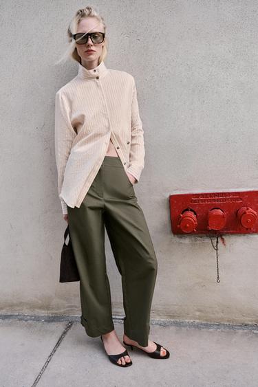 PANTALON BARREL À PASSANTS - Kaki foncé de Zara - Image 5