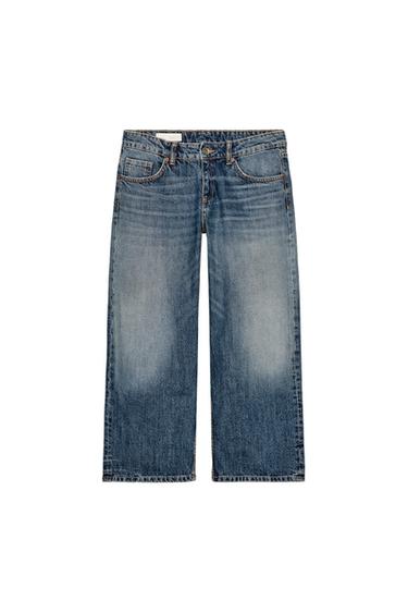 TRF LOW-RISE WIDE-LEG CROPPED JEANS - Blue by Zara