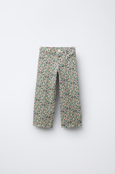 Zara FLORAL TWILL SAILOR PANTS - Green