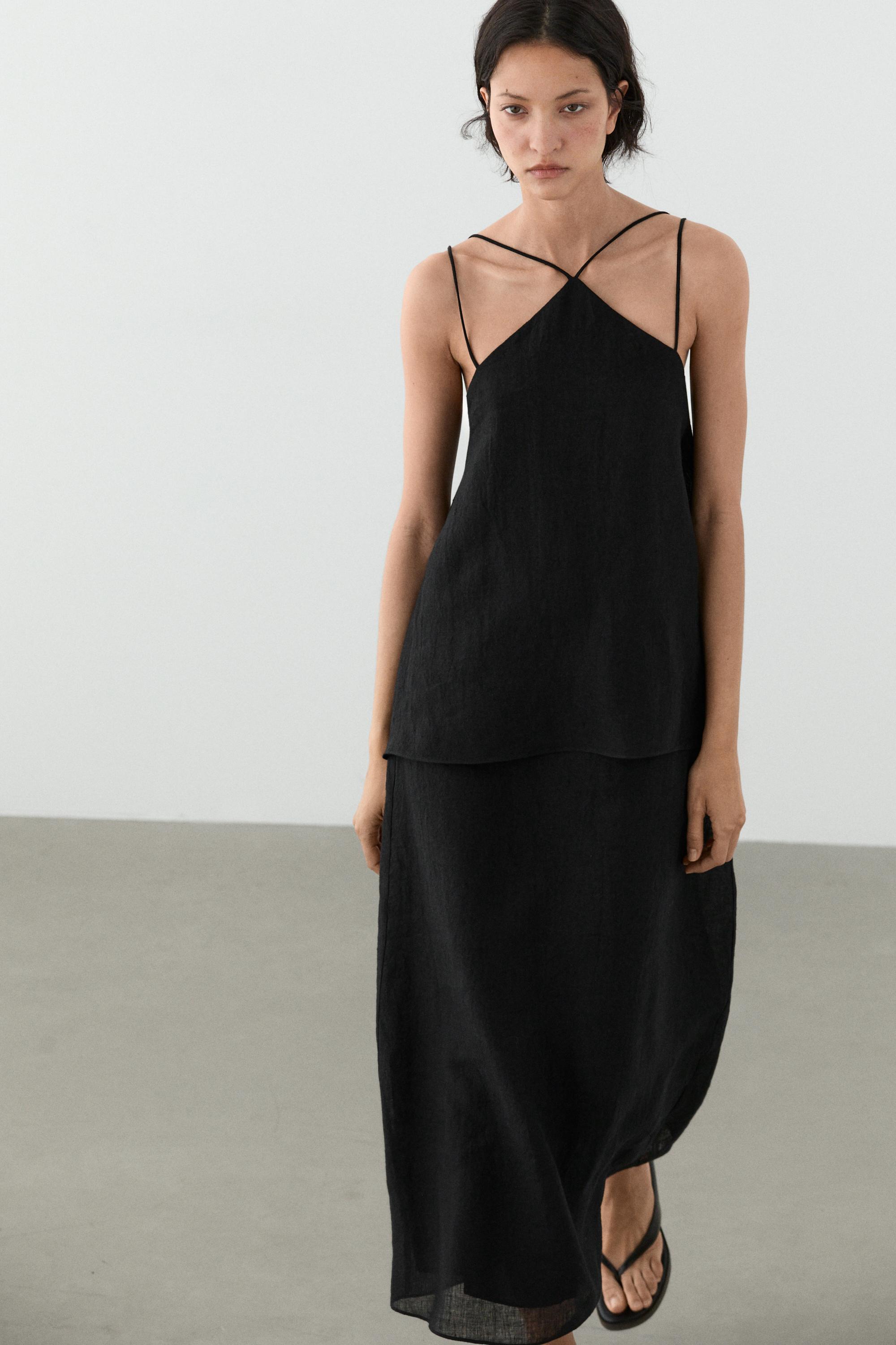 Flowing strappy 100% linen dress