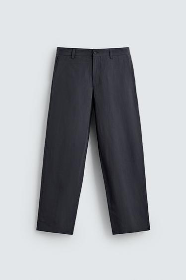 Zara FLOWY STRAIGHT FIT PANTS - Dark navy