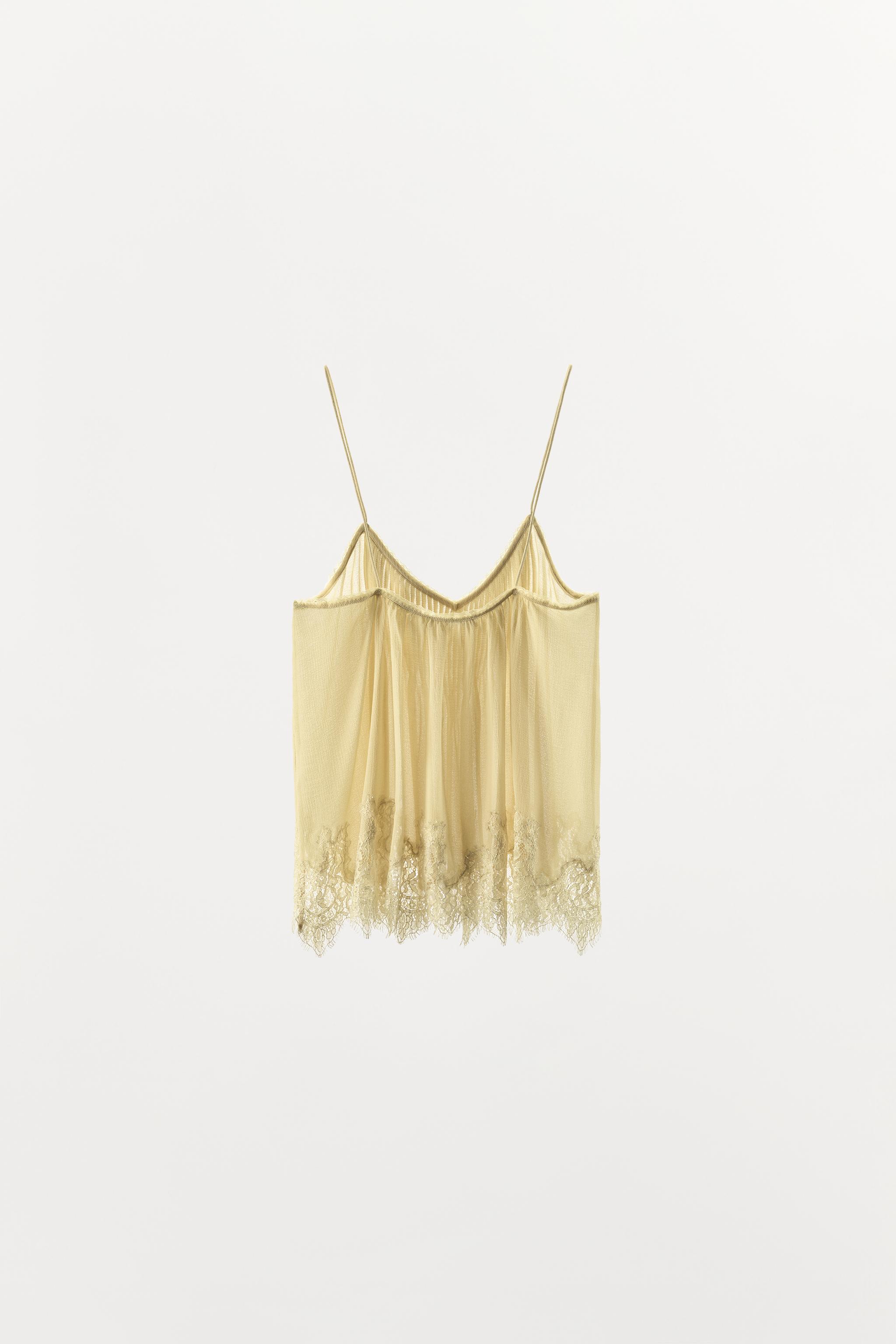 TOP EN CRÊPE GEORGETTE À PLIS ET DENTELLE