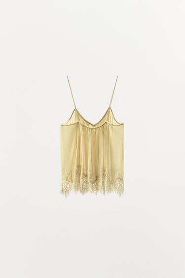 GEORGETTE PLEATED LACE TOP - Yellow by Zara - Image 4