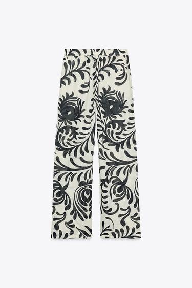 PANTALON IMPRIMÉ RAMIE ZW COLLECTION - Beige clair de Zara - Image 5