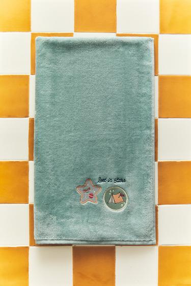 SERVIETTE DE BAIN ENFANT VELOURS PATCHWORK ESPACE - Vert de Zara
