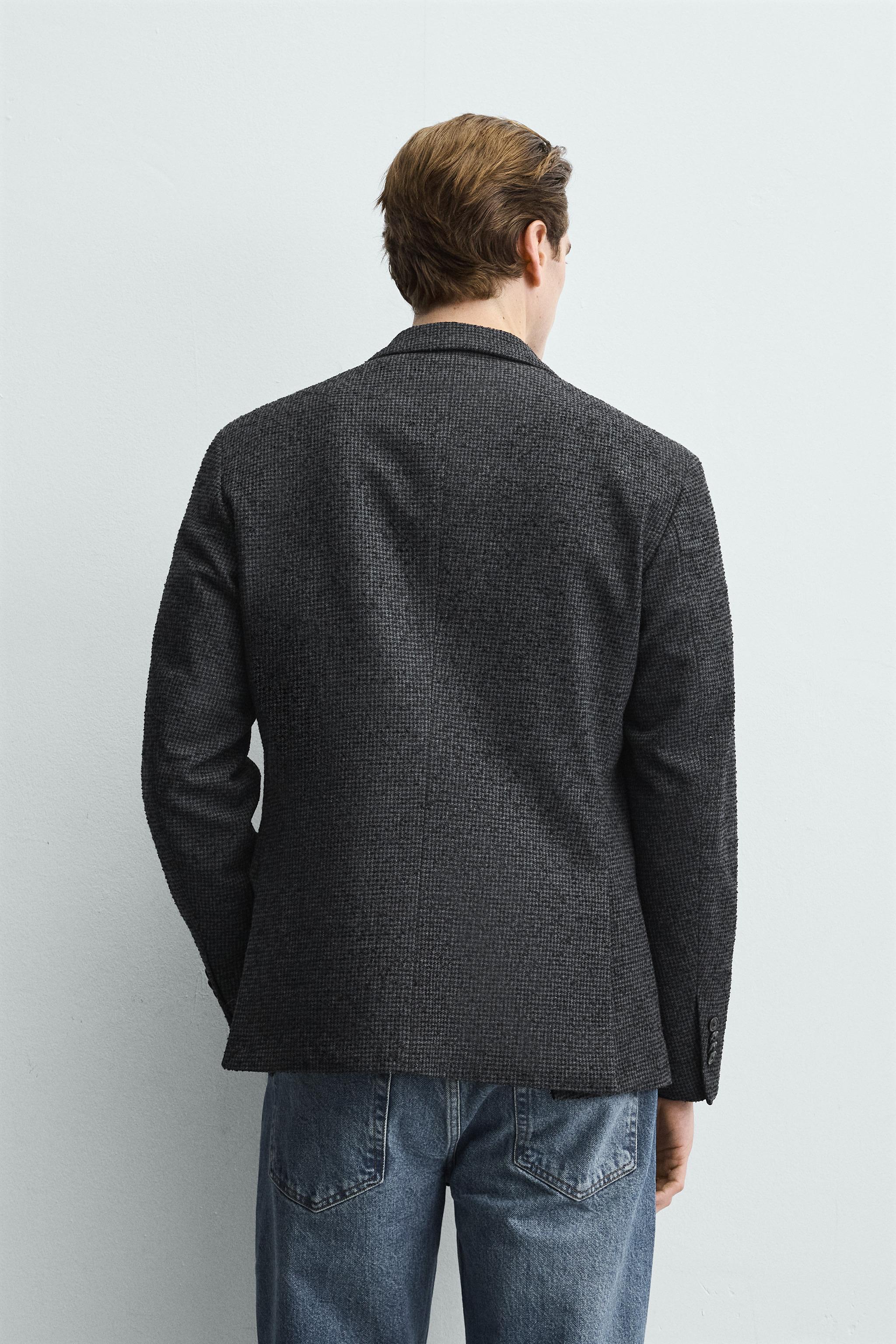 ブークレ千鳥格子柄ブレザー - チャコールグレー | ZARA Japan / 日本