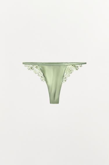 TANGA SATINADO BORDADOS - Crudo / Beige de Zara