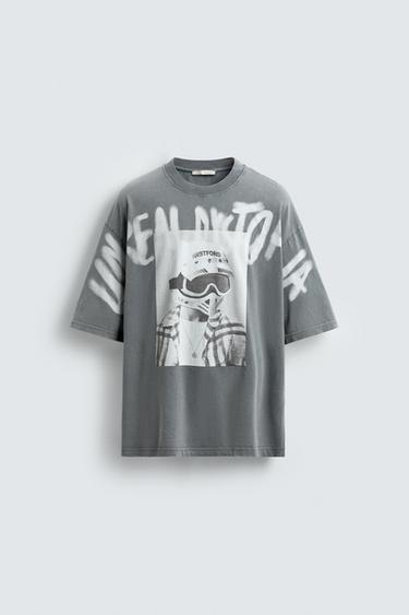 CAMISETA ESTAMPADO GRÁFICO - Gris medio de Zara