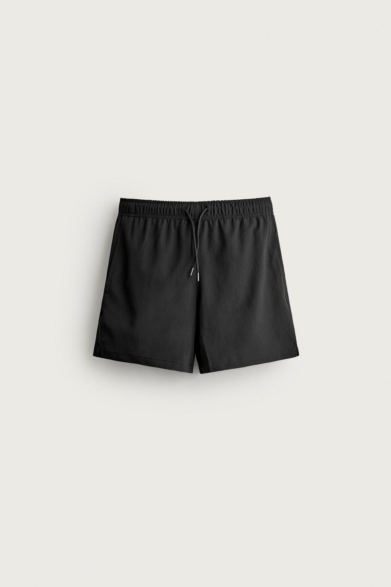 TEXTURED MID-LENGTH SWIMSUIT — Black