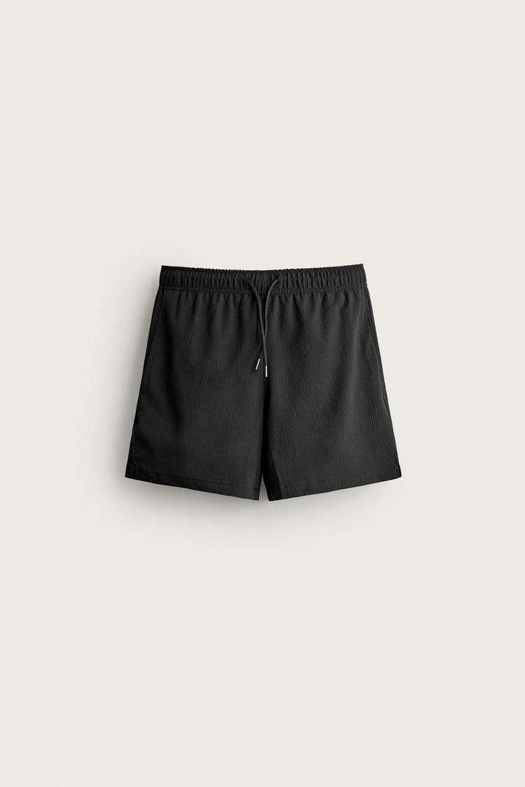 TEXTURED MID-LENGTH SWIMSUIT — Black