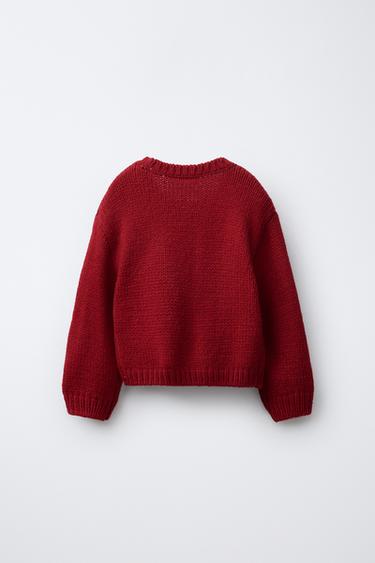 PULL EN MAILLE AVEC LACETS EN VELOURS - Rouge de Zara - Image 1