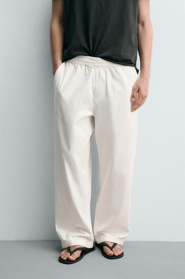 PANTALON COUPE DÉCONTRACTÉE À CHEVRONS - Blanc de Zara