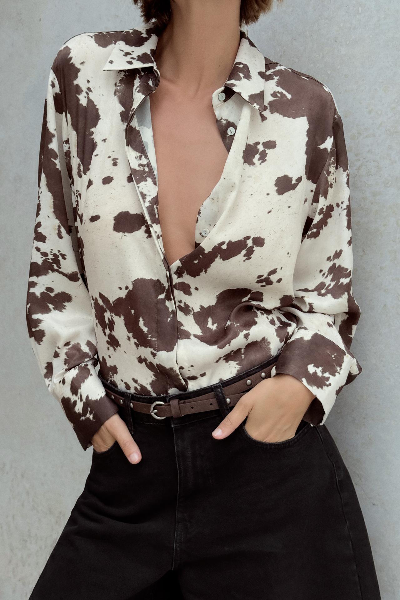 ANIMAL PRINT SHIRT - Ecru / Brown by Zara - Image 1