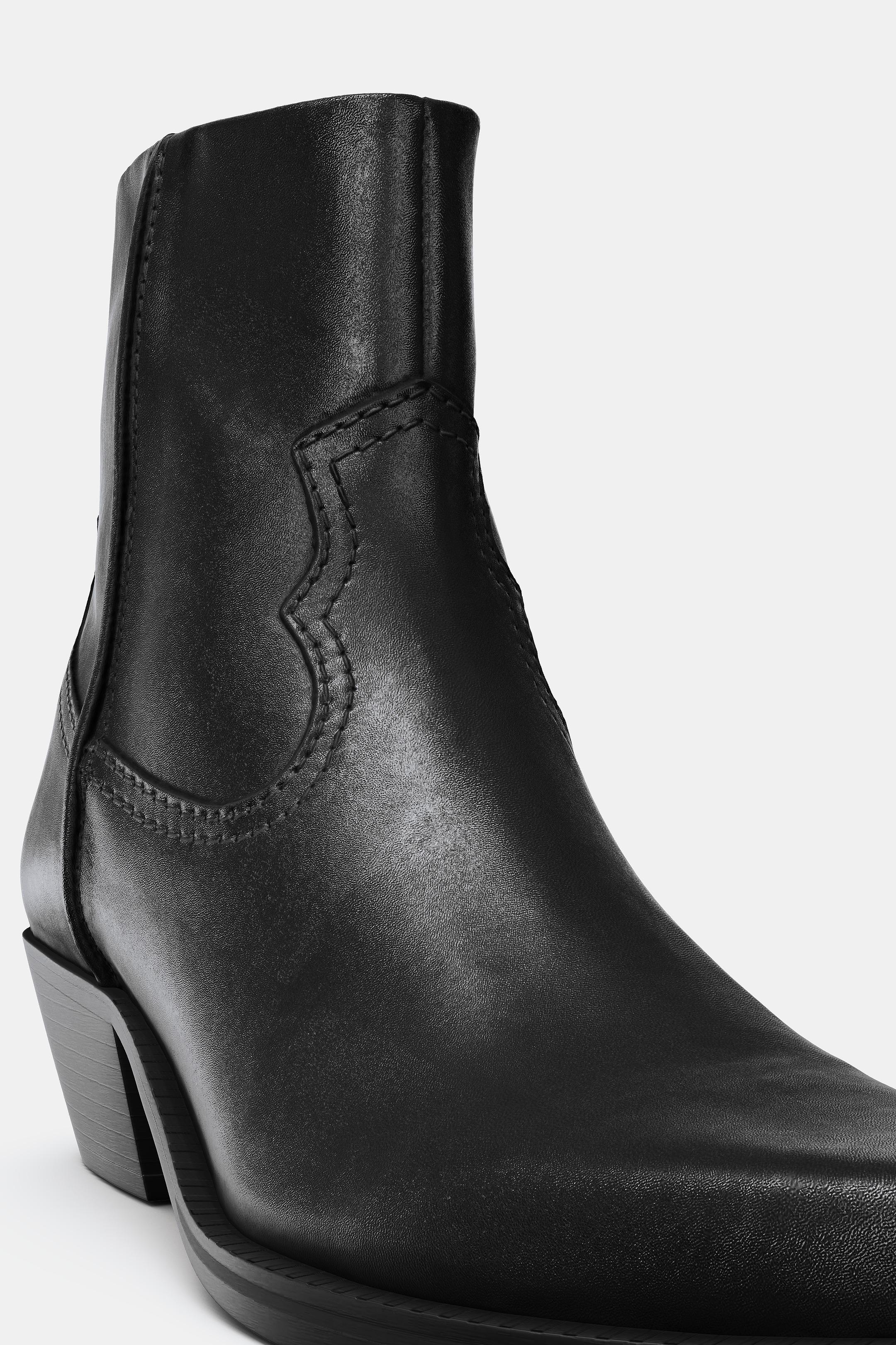 COWBOY-HEEL LEATHER ANKLE BOOTS - Black | ZARA Singapore