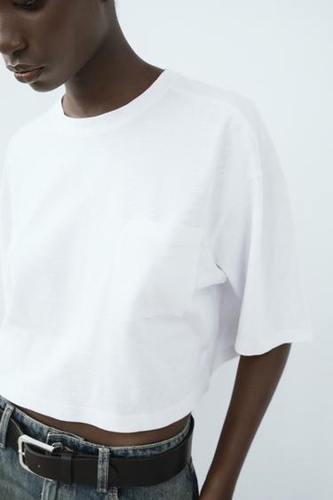 T-SHIRT COURT EN COTON FLAMMÉ - Blanc de Zara - Image 0