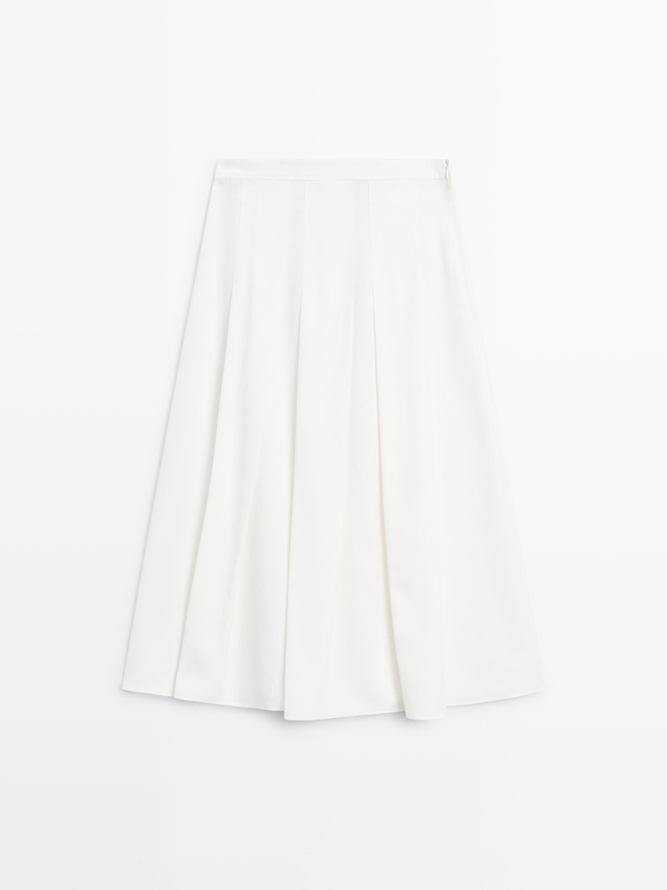 Midi skirt with box pleats — White