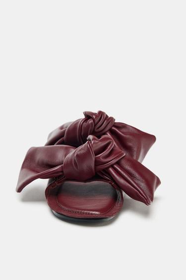 LEATHER BOW SANDALS - Burgundy Red by Zara - Image 3