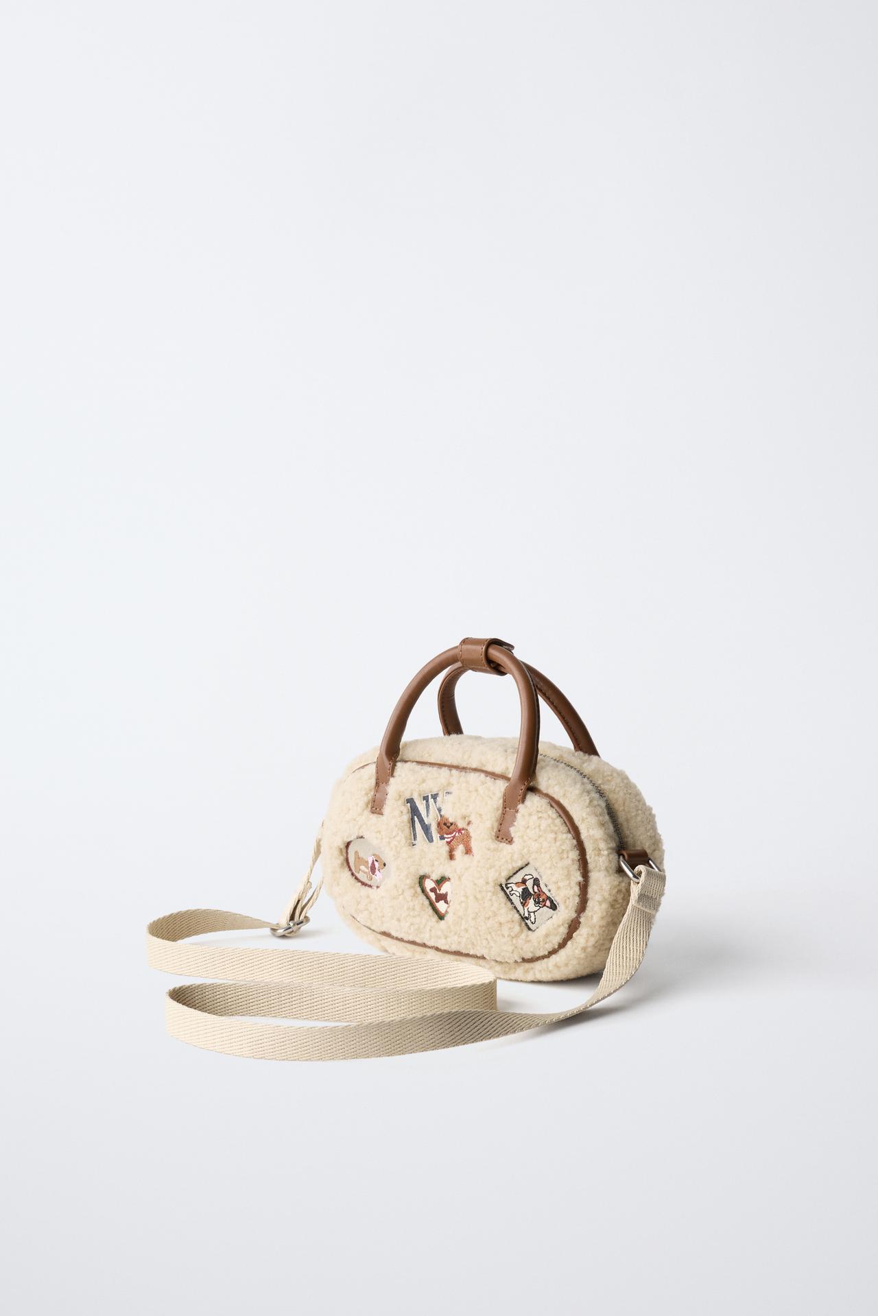 SHEARLING PATCH CROSSBODY BAG — Off White