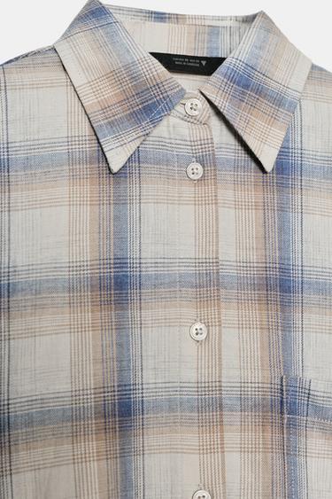 OVERSIZE CHECK SHIRT WITH POCKET - Sand / Blue by Zara - Image 5