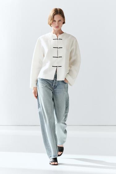Chemisier fluide 100 % lin à détails boutonnés - Blanc cassé de Zara - Image 0