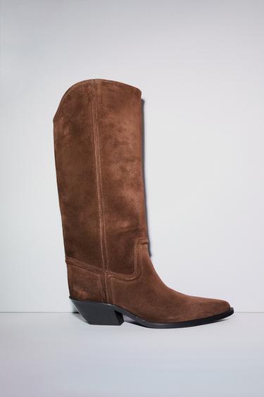 Zara SPLIT LEATHER HEELED COWBOY BOOTS - Brown