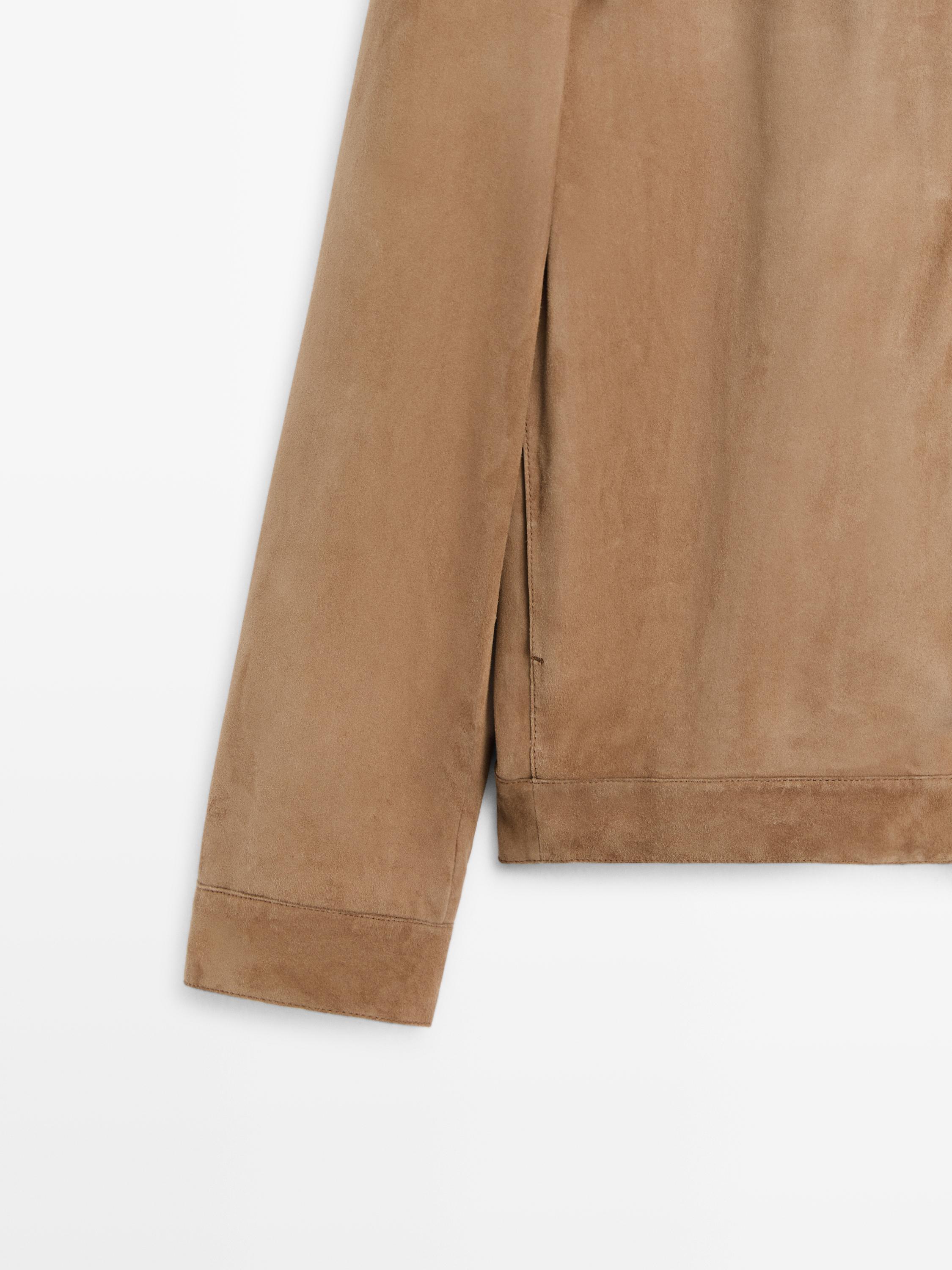 Suede leather jacket with pocket detail