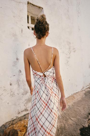 ROBE MI-LONGUE À CARREAUX ET LIN - Multicolore de Zara - Image 5